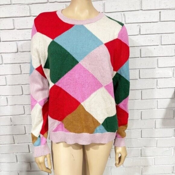 Boden Colorful Argyle Sweater • Size L • Preppy Color‑Block Knit - Picture 3 of 12